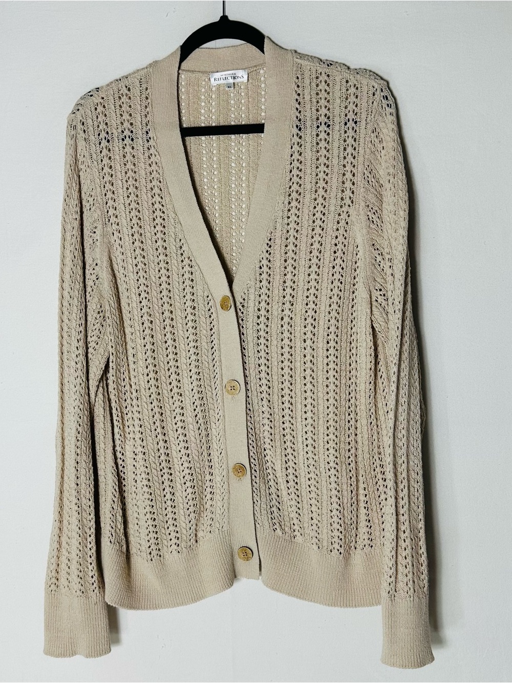 Northern Reflections Beige Open Stitch Cardigan Sweater Size XL Boho Grandma